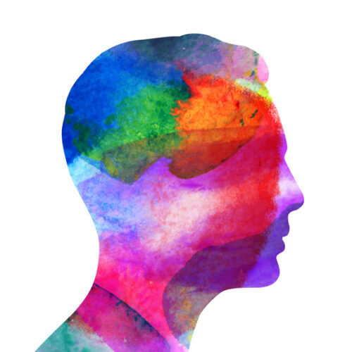 Profile of a mans head with water color texture fill.